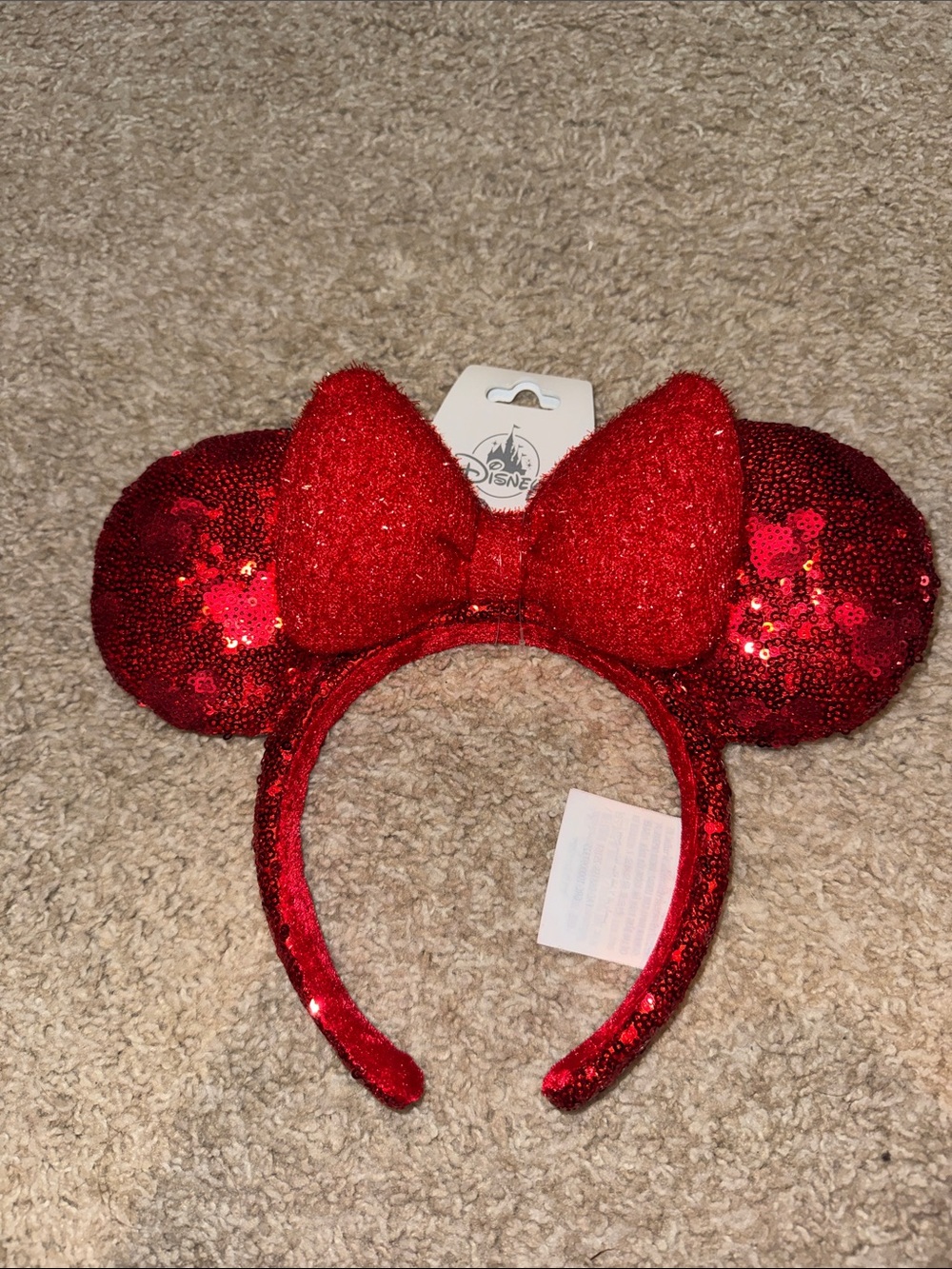 Disney Red Sequin Minnie Mouse Ear Headband with Sparkle Bow